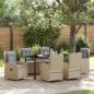 Preview: ARDEBO.de - 7-teiliges Garten Essgruppe Beige Poly Rattan, Gartentisch Schwarz 160x80x73 cm Sicherheitsglas