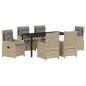 Preview: 7-teiliges Garten Essgruppe Beige Poly Rattan, Gartentisch Schwarz 160x80x73 cm Sicherheitsglas