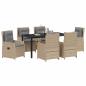 Preview: 7-teiliges Garten Essgruppe Beige Poly Rattan, Gartentisch Schwarz 160x80x73 cm Sicherheitsglas