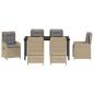Preview: 7-teiliges Garten Essgruppe Beige Poly Rattan, Gartentisch Schwarz 160x80x73 cm Sicherheitsglas
