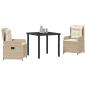 Preview: 3-teiliges Garten Essset Beige Poly-Rattan, Gartentisch Schwarz 80x80x73 cm Temperglas