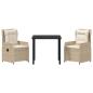 Preview: 3-teiliges Garten Essset Beige Poly-Rattan, Gartentisch Schwarz 80x80x73 cm Temperglas