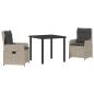 Preview: 3-teiliges Garten Essset Hellgraues Poly Rattan, Gartentisch Schwarz 80x80x73 cm Sicherheitsglas