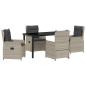Preview: 5-teiliges Garten Essenset Hellgrau Poly Rattan, Gartentisch Schwarz 140x80x73 cm Temperglas