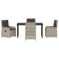 Preview: 5-teiliges Garten Essenset Hellgrau Poly Rattan, Gartentisch Schwarz 140x80x73 cm Temperglas
