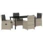 Preview: 5-teiliges Garten Essset Hellgrau Poly Rattan, Gartentisch Schwarz 160x80x73 cm Sicherheitsglas