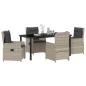 Preview: 5-teiliges Garten Essset Hellgrau Poly Rattan, Gartentisch Schwarz 160x80x73 cm Sicherheitsglas