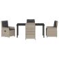 Preview: 5-teiliges Garten Essset Hellgrau Poly Rattan, Gartentisch Schwarz 160x80x73 cm Sicherheitsglas
