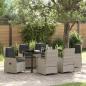 Preview: ARDEBO.de - 7-teiliges Garten Essset Hellgrau Poly-Rattan, Gartentisch Schwarz 160x80x73 cm Sicherheitsglas