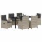 Preview: 7-teiliges Garten Essset Hellgrau Poly-Rattan, Gartentisch Schwarz 160x80x73 cm Sicherheitsglas