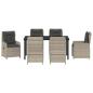 Preview: 7-teiliges Garten Essset Hellgrau Poly-Rattan, Gartentisch Schwarz 160x80x73 cm Sicherheitsglas