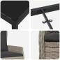 Preview: 7-teiliges Garten Essset Hellgrau Poly-Rattan, Gartentisch Schwarz 160x80x73 cm Sicherheitsglas