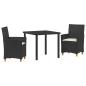 Preview: 3-teiliges Garten-Ess-Set mit Kissen Schwarz Poly-Rattan