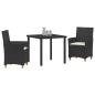 Preview: 3-teiliges Garten-Ess-Set mit Kissen Schwarz Poly-Rattan
