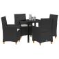 Preview: 5 Teile Garten-Dining-Set mit Kissen Schwarz Poly-Rattan