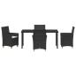Preview: 5-teiliges Garten-Ess-Set mit Kissen Schwarz Poly Rattan