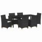 Preview: ARDEBO.de - 7-teiliges Garten-Dining-Set mit Kissen - Schwarzes Poly-Rattan