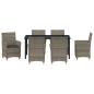Preview: 7-teiliges Garten-Ess-Set mit Kissen Grau Poly-Rattan