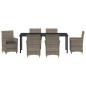 Preview: 7-teiliges Garten-Ess-Set mit Kissen Grau Poly-Rattan