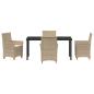 Preview: 5-teiliges Garten-Ess-Set mit Kissen Beige Poly-Rattan