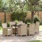Preview: ARDEBO.de - 7-teiliges Garten-Ess-Set mit Kissen Beige Poly-Rattan