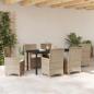 Preview: 7-teiliges Garten-Ess-Set mit Kissen Beige Poly-Rattan