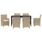 Preview: 7-teiliges Garten-Ess-Set mit Kissen Beige Poly-Rattan