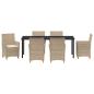 Preview: 7-teiliges Garten-Ess-Set mit Kissen Beige Poly Rattan