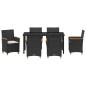 Preview: 7-teiliges Garten-Dining-Set mit Kissen Schwarz Poly-Rattan