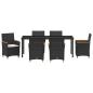 Preview: 7-teiliges Garten-Ess-Set mit Kissen Schwarz Poly-Rattan