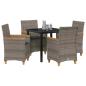 Preview: 5-teiliges Garten-Esszimmer Set mit Kissen Grau Poly-Rattan