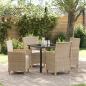 Preview: ARDEBO.de - 5-teiliges Garten-Ess-Set mit Kissen Beige Poly-Rattan