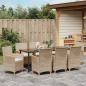 Preview: 9-teiliges Garten-Essstuhl-Set mit Kissen Beige Poly Rattan