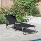 Preview: ARDEBO.de - Faltbare Sonnenliege mit Sonnendach Schwarz 600D Oxford-Gewebe