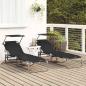 Preview: Klappbare Sonnenliegen 2 Stk mit Sonnenblende Schwarzer 600D Oxfordstoff