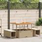 Preview: ARDEBO.de - 3-teiliges Garten-Esstischset mit Kissen in Beige, Poly-Rattan, Akazie
