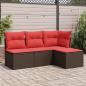 Preview: ARDEBO.de - 4-tlg. Garten-Sofagarnitur mit Kissen Braun Poly Rattan