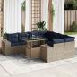 Preview: ARDEBO.de - 9-tlg. Garten-Sofagarnitur mit Kissen Grau Poly Rattan Akazie