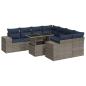 Preview: 9-tlg. Garten-Sofagarnitur mit Kissen Grau Poly Rattan Akazie