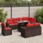 Preview: ARDEBO.de - 9-tlg. Garten-Sofagarnitur mit Kissen Braun Poly Rattan Akazie