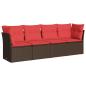Preview: 4-tlg. Garten-Sofagarnitur mit Kissen Braun Poly Rattan