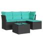 Preview: 5-tlg. Garten-Sofagarnitur mit Kissen Schwarz Poly Rattan