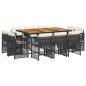 Preview: 11-tlg. Garten-Essgruppe mit Kissen Schwarz Poly Rattan
