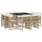 Preview: 9-tlg. Garten-Essgruppe mit Kissen Beige Poly Rattan