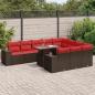 Preview: ARDEBO.de - 11-tlg. Garten-Sofagarnitur mit Kissen Braun Poly Rattan Akazie