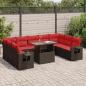 Preview: ARDEBO.de - 10-tlg. Garten-Sofagarnitur mit Kissen Braun Poly Rattan Akazie