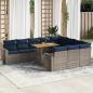 Preview: ARDEBO.de - 11-tlg. Garten-Sofagarnitur mit Kissen Grau Poly Rattan