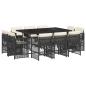 Preview: 11-tlg. Garten-Essgruppe mit Kissen Schwarz Poly Rattan