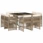 Preview: 9-tlg. Garten-Essgruppe mit Kissen Beige Poly Rattan