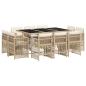 Preview: 11-tlg. Garten-Essgruppe mit Kissen Beige Poly Rattan